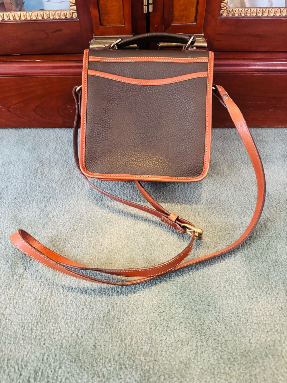 Dooney & Bourke Dark Brown Pebble Leather Messenger with Tan Trim - Picture 6 of 13